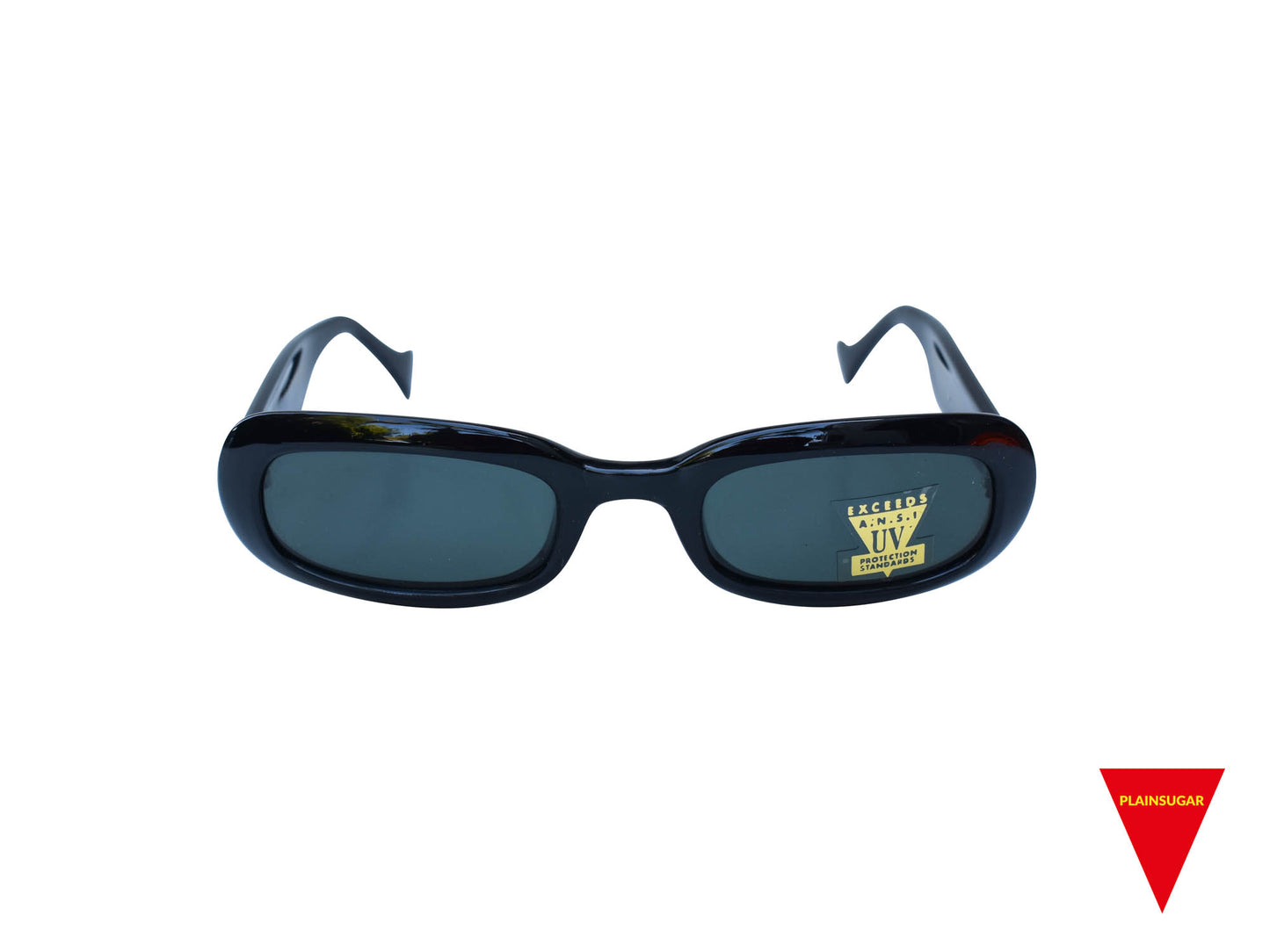 90's Oval Sunglasses, Small Black Frame with Dark Lenses, Original Unworn Vintage