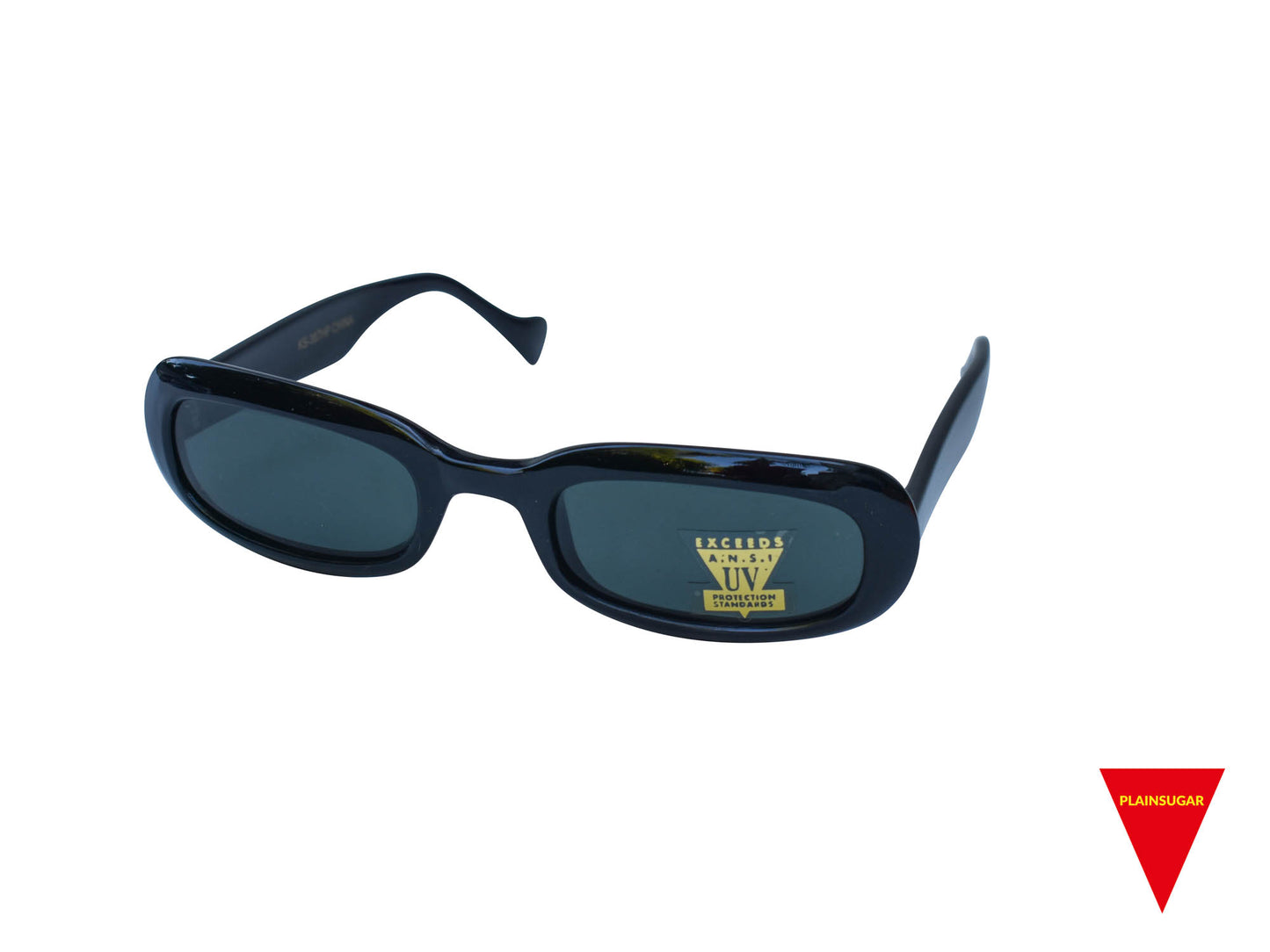 90's Oval Sunglasses, Small Black Frame with Dark Lenses, Original Unworn Vintage