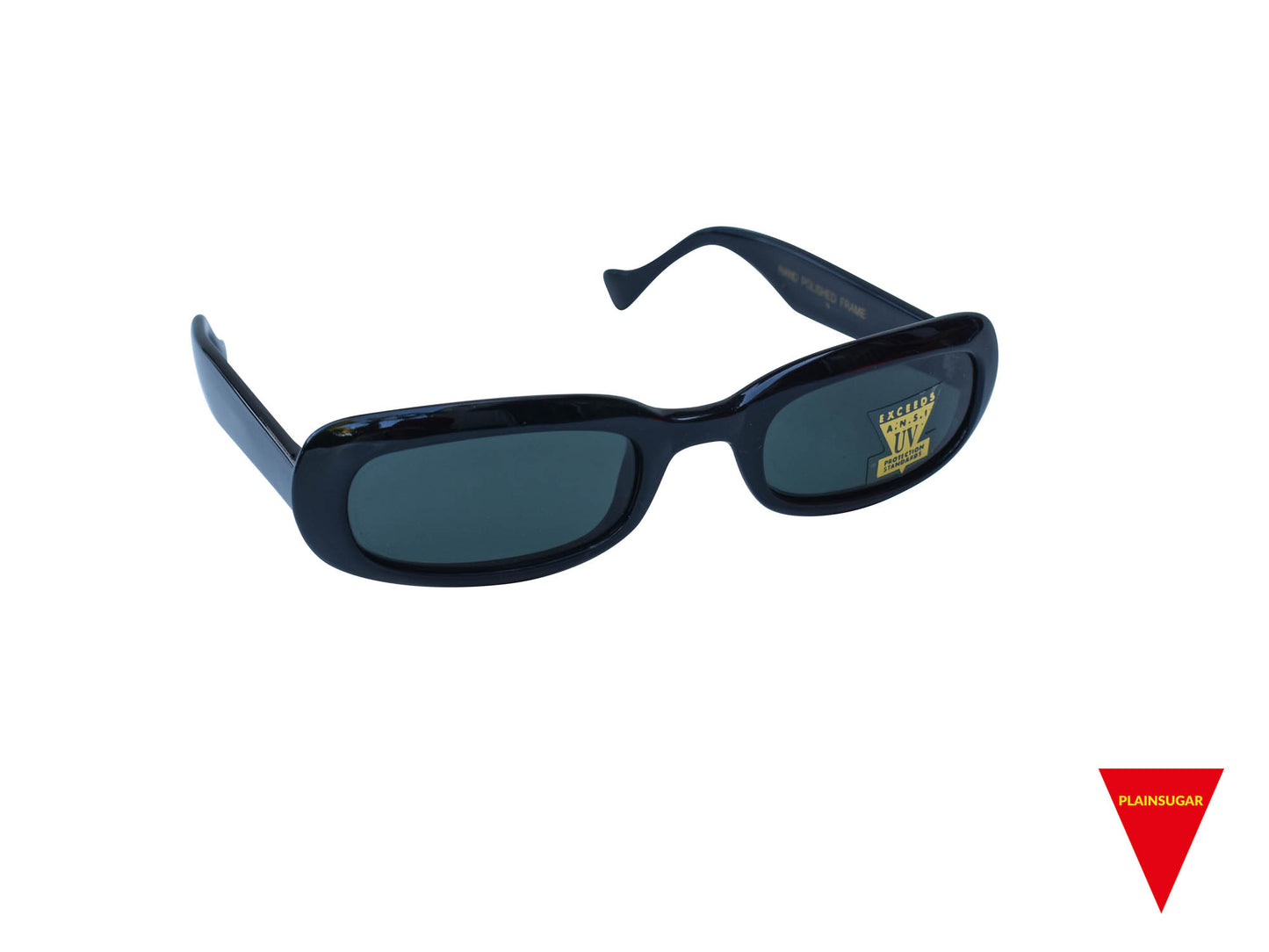 90's Oval Sunglasses, Small Black Frame with Dark Lenses, Original Unworn Vintage