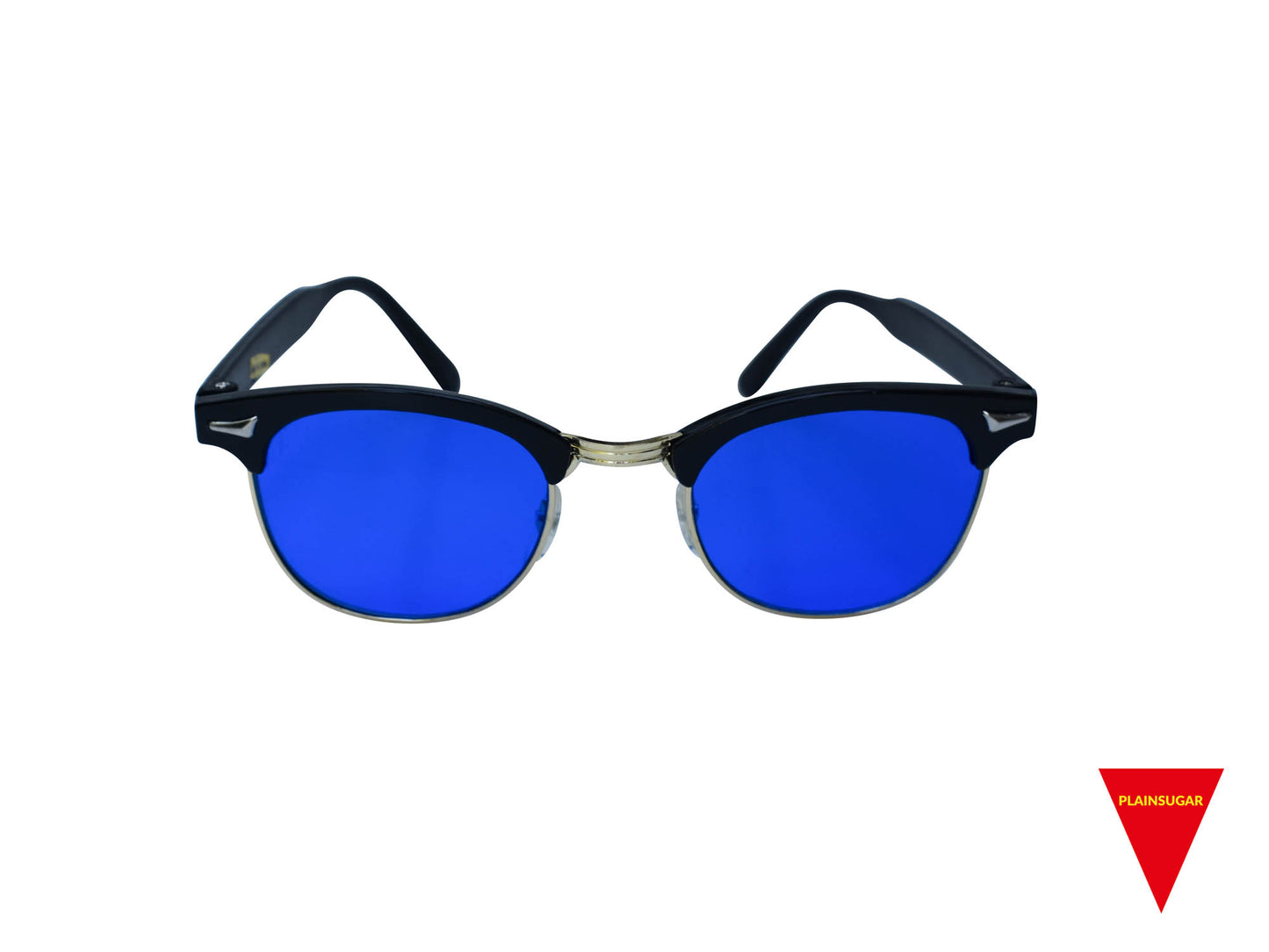 70's Clubmaster Sunglasses, Black Frame with Blue Lenses, Original Vintage, Unworn Optical Frame