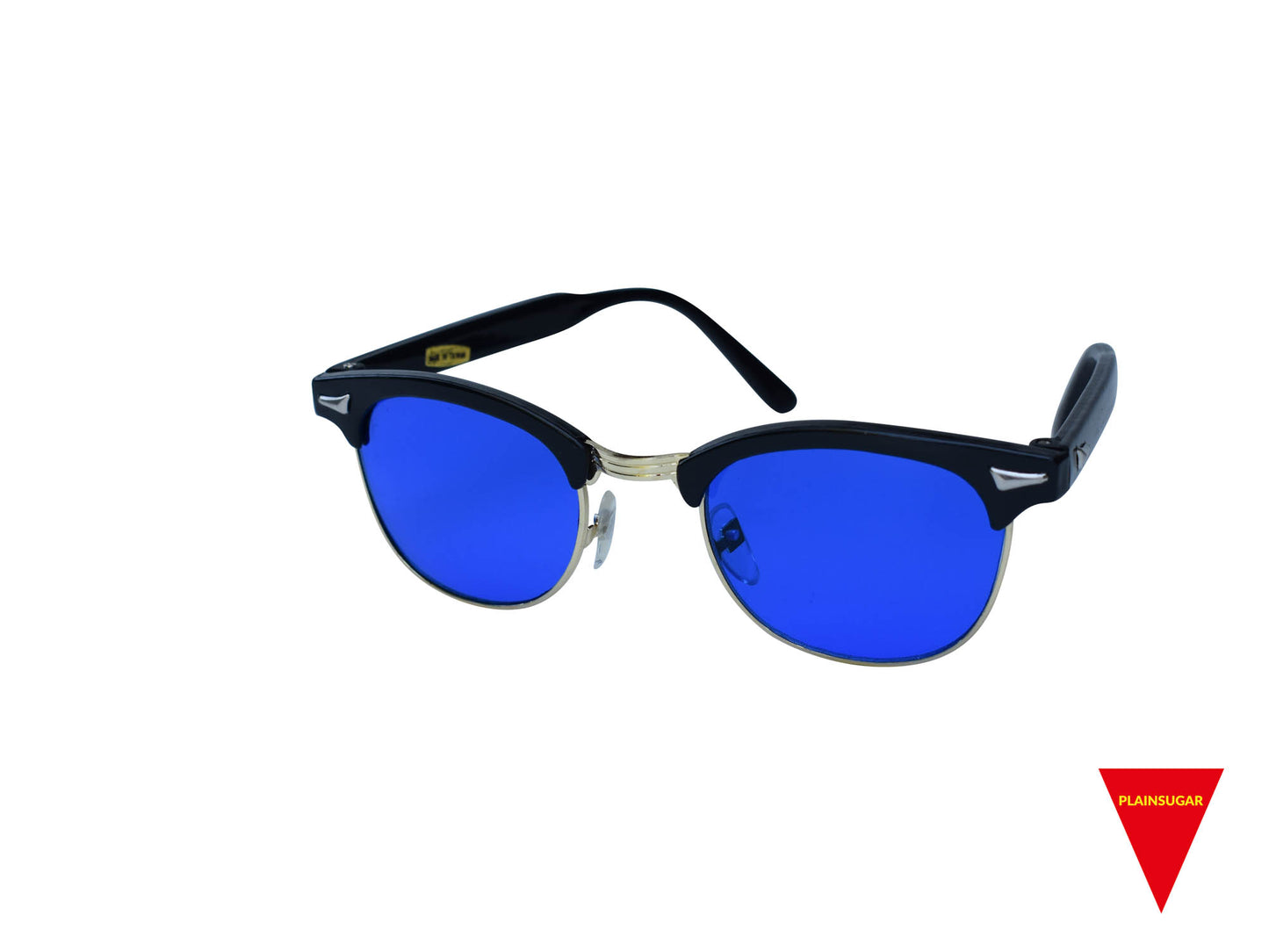 70's Clubmaster Sunglasses, Black Frame with Blue Lenses, Original Vintage, Unworn Optical Frame