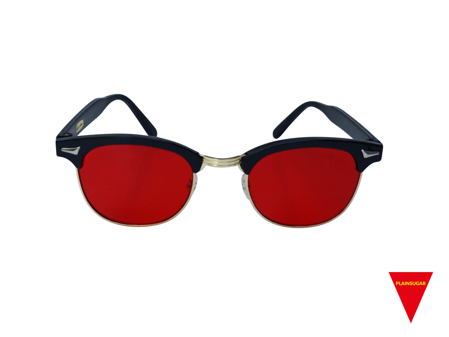 70's Clubmaster Sunglasses, Black Frame with Red Lenses, Original Vintage, Unworn Optical Frame