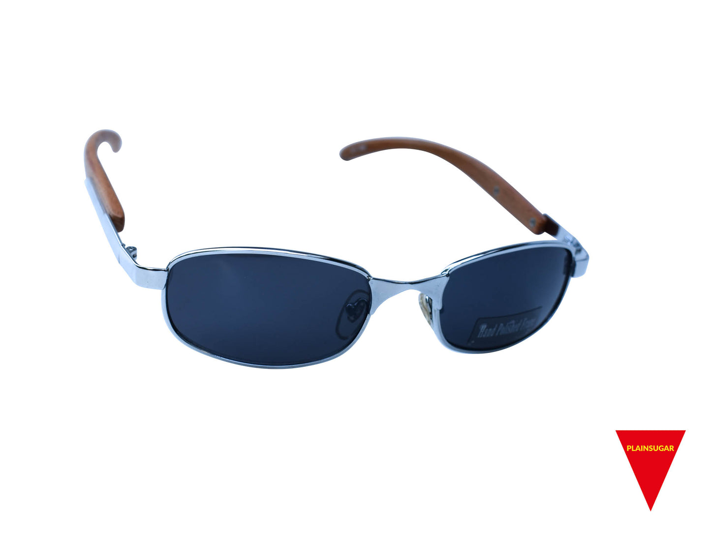 90's Sunglasses, Small Wood and Metal Frame with Dark Lenses, Unworn Original Vintage