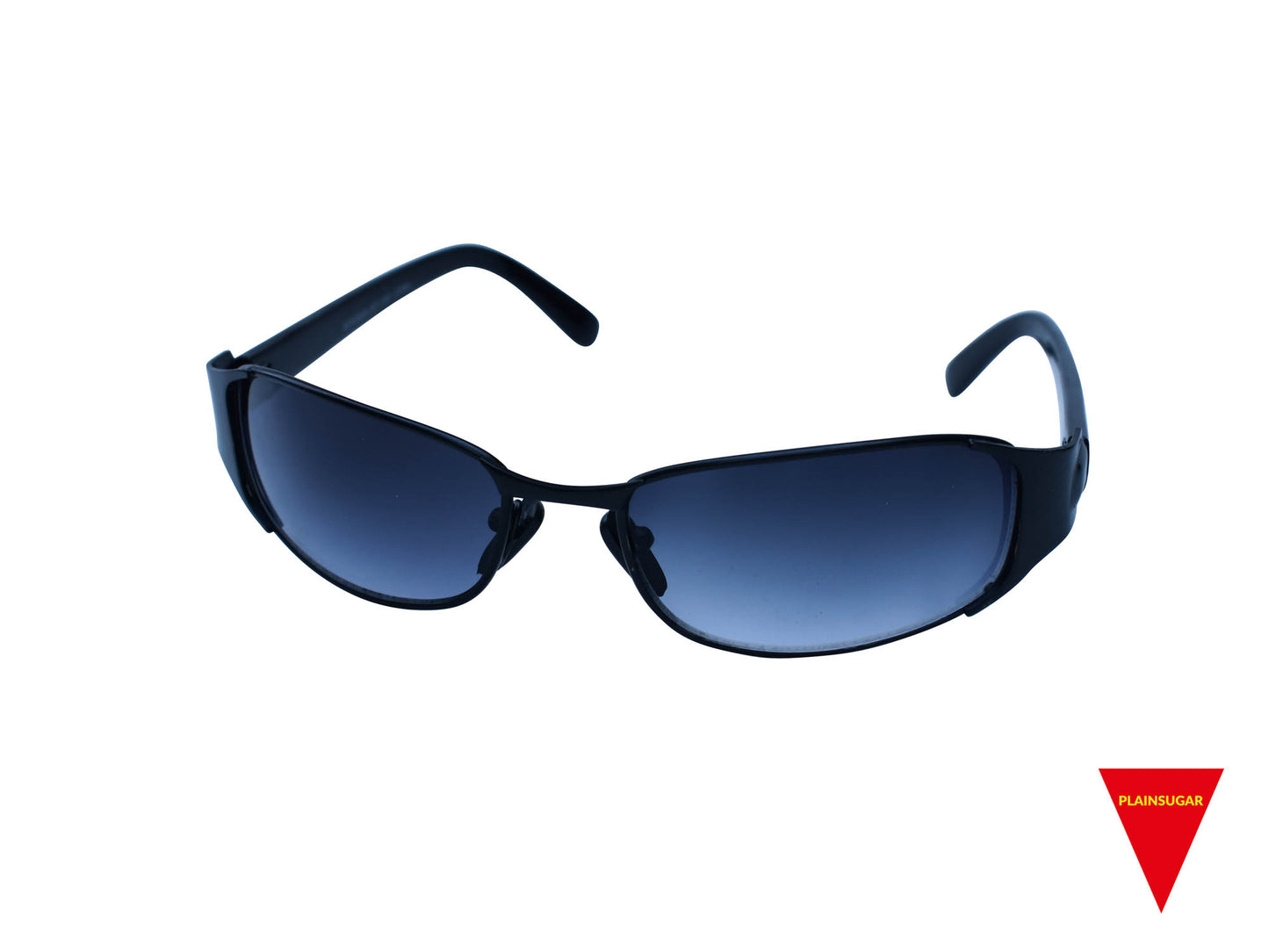 90's Futuristic Sunglasses, Medium Black Metal Frame with Dark Lenses, Original Unworn Vintage