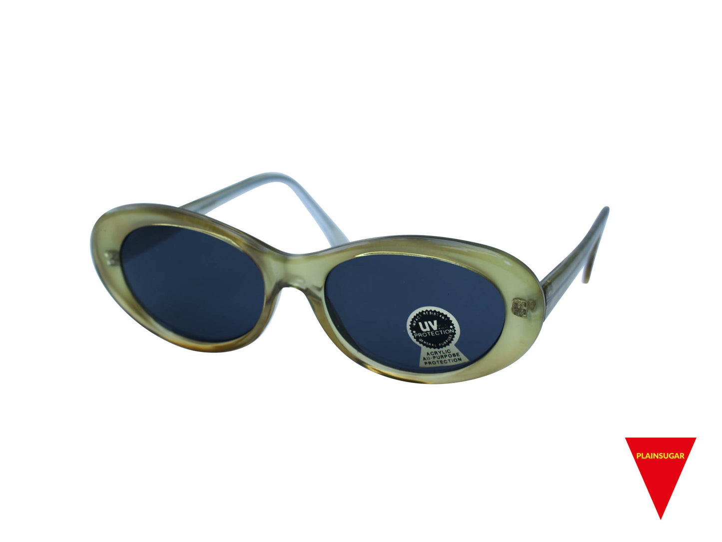 90's Oval Sunglasses, Alien Green Nirvana with Dark Lenses, High End Optical Quality Frame, Original Unworn Vintage