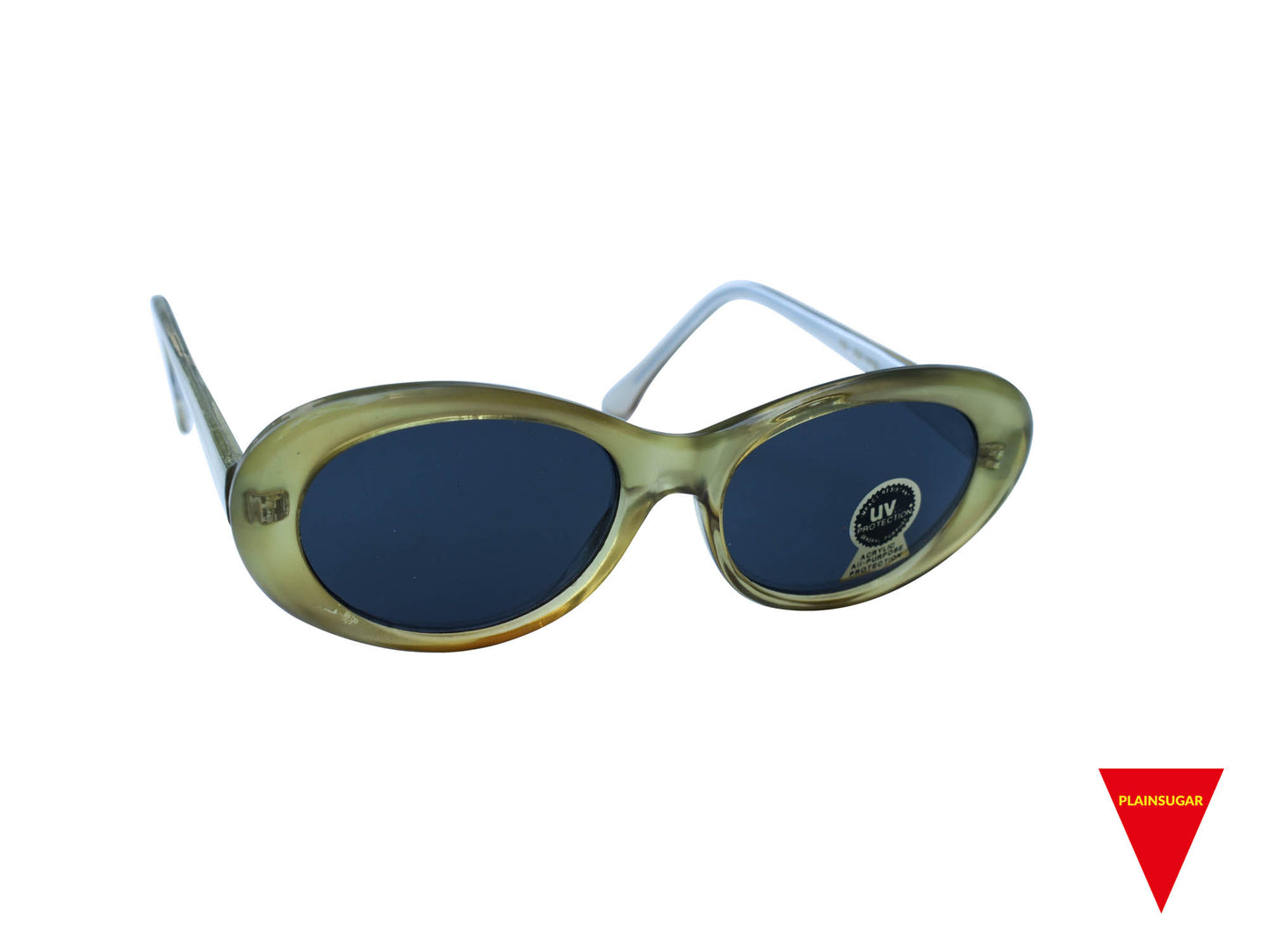 90's Oval Sunglasses, Alien Green Nirvana with Dark Lenses, High End Optical Quality Frame, Original Unworn Vintage