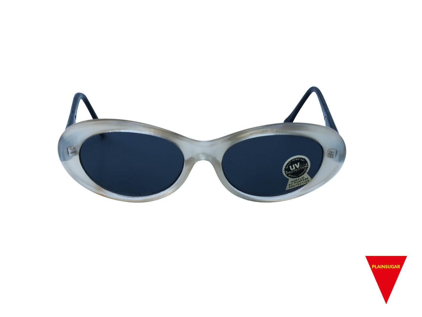90's Oval Sunglasses, Alien White Nirvana with Dark Lenses, High End Optical Quality Frame, Original Unworn Vintage