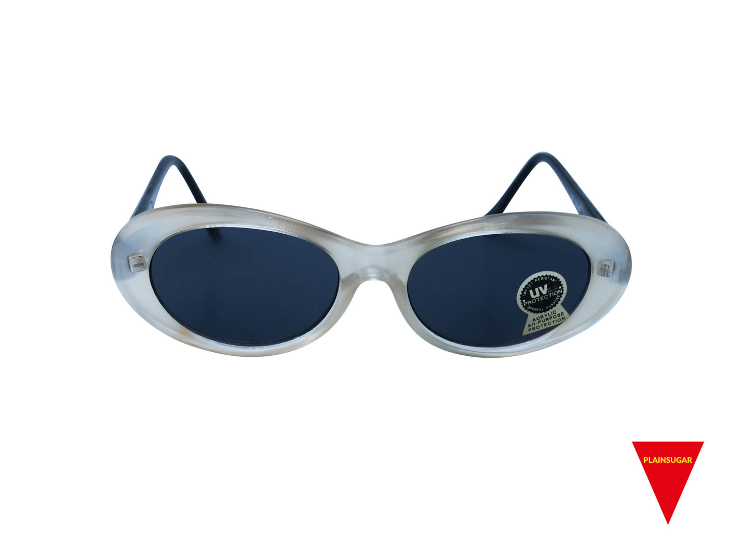90's Oval Sunglasses, Alien White Nirvana with Dark Lenses, High End Optical Quality Frame, Original Unworn Vintage