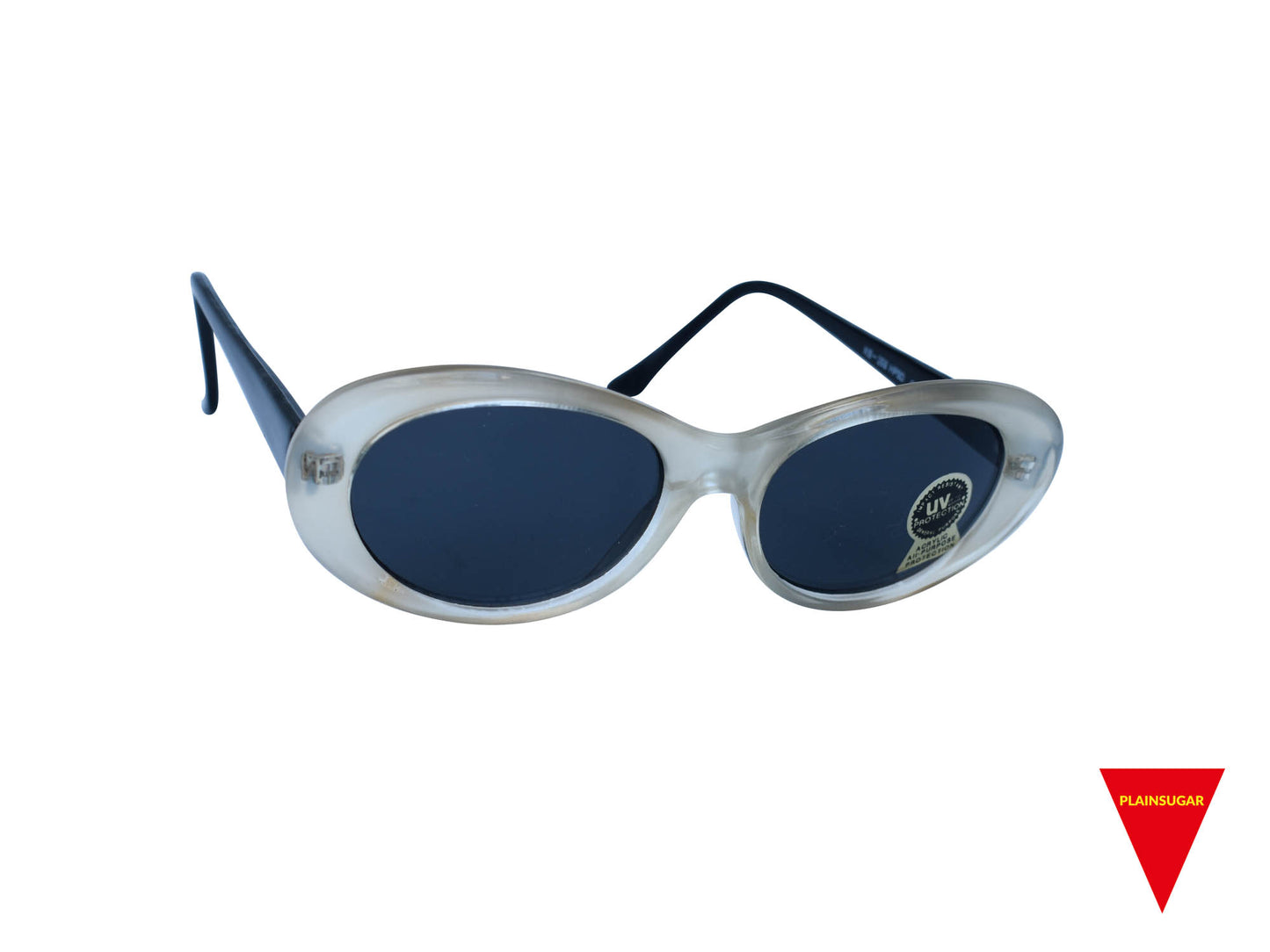 90's Oval Sunglasses, Alien White Nirvana with Dark Lenses, High End Optical Quality Frame, Original Unworn Vintage