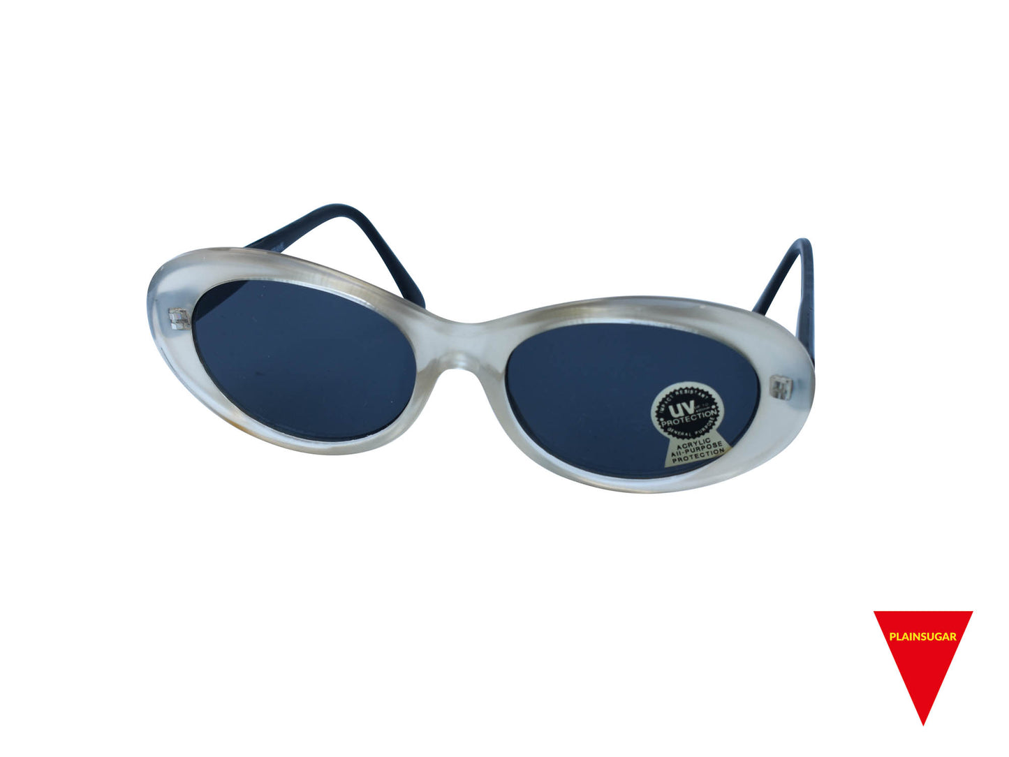 90's Oval Sunglasses, Alien White Nirvana with Dark Lenses, High End Optical Quality Frame, Original Unworn Vintage