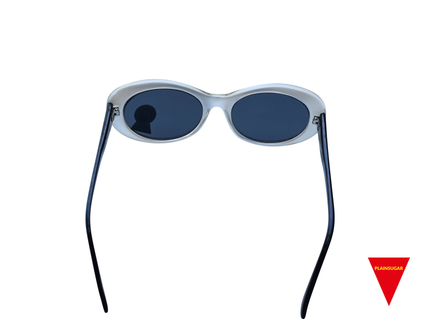 90's Oval Sunglasses, Alien White Nirvana with Dark Lenses, High End Optical Quality Frame, Original Unworn Vintage