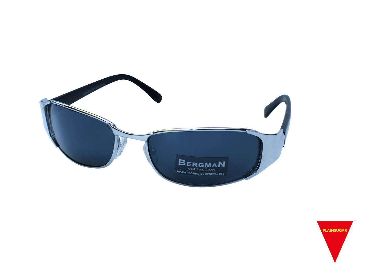 90's Futuristic Sunglasses, Medium Silver Metal Frame with Black Plastic Arms and Dark Lenses, Original Unworn Vintage