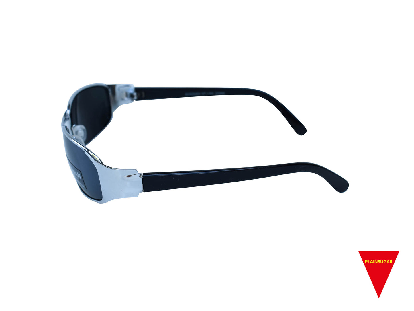 90's Futuristic Sunglasses, Medium Silver Metal Frame with Black Plastic Arms and Dark Lenses, Original Unworn Vintage