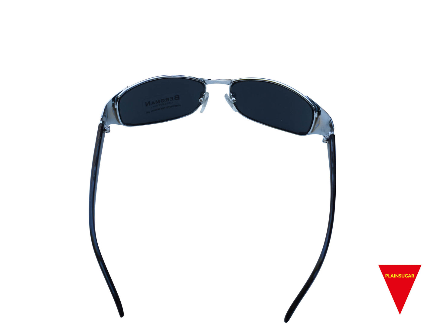 90's Futuristic Sunglasses, Medium Silver Metal Frame with Black Plastic Arms and Dark Lenses, Original Unworn Vintage