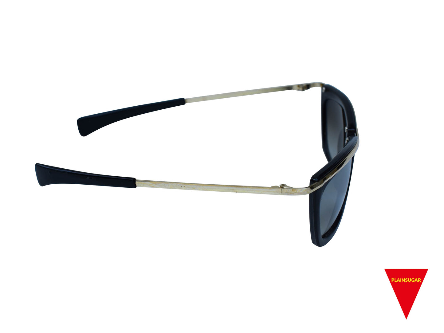 80's Sunglasses, Large Black Squared Frame with Gold Bar, Dark Lenses, Original Unworn Vintage